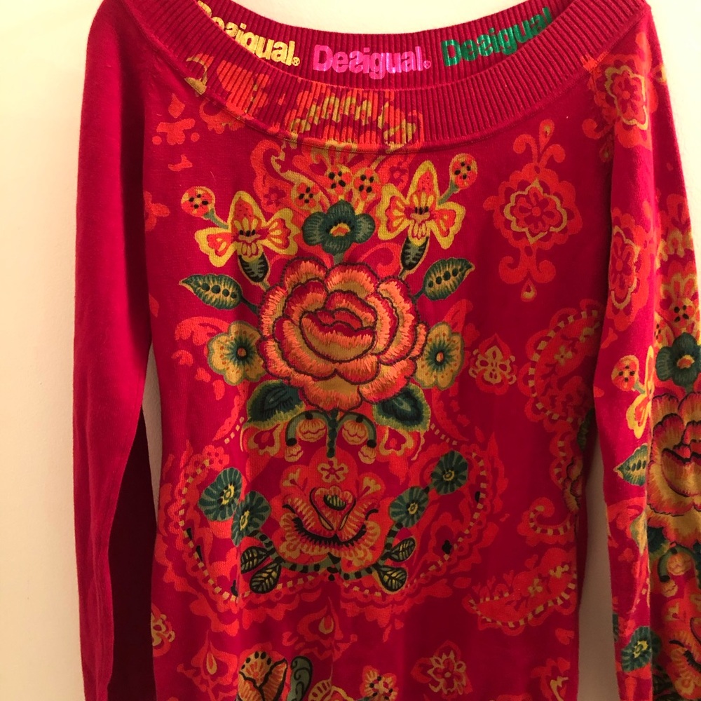 Desigual rainbow scoop neck sweater